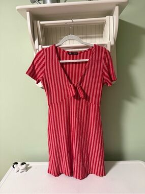 zara red white striped dress casey casey STRIPED SHORT DRESS in striped Zara Button Down Belted Candy